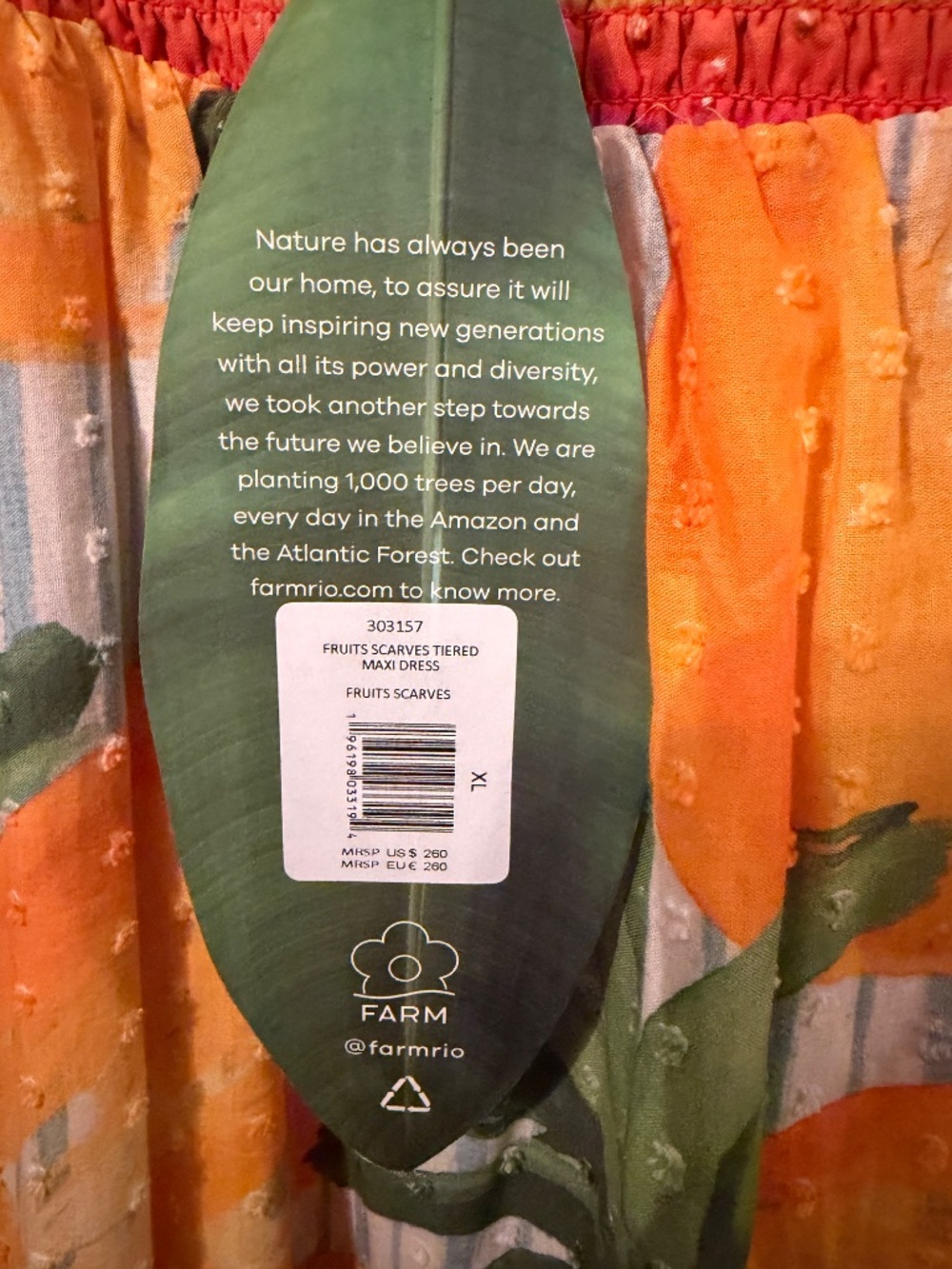 🍊 NWT FARM Rio Fruits Scarves Tiered Maxi Dress XL | Tropical Resort Dress - Picture 5 of 5